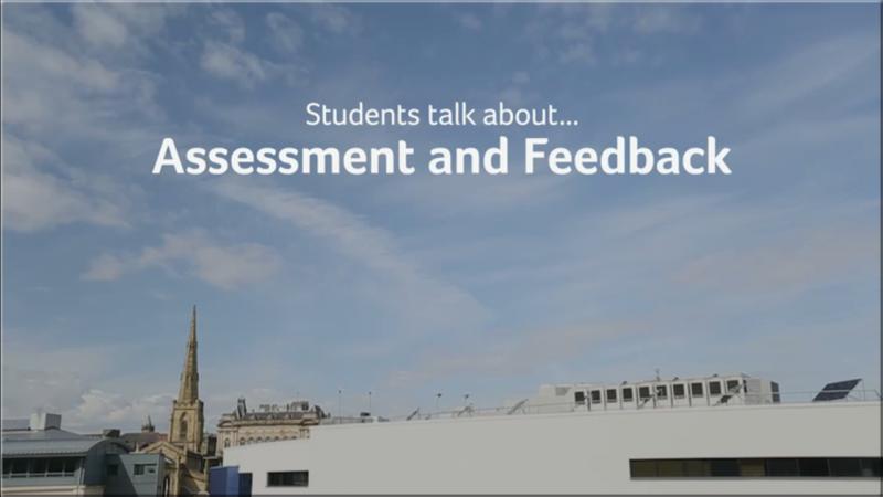 Students talking about Assessment and Feedback Button